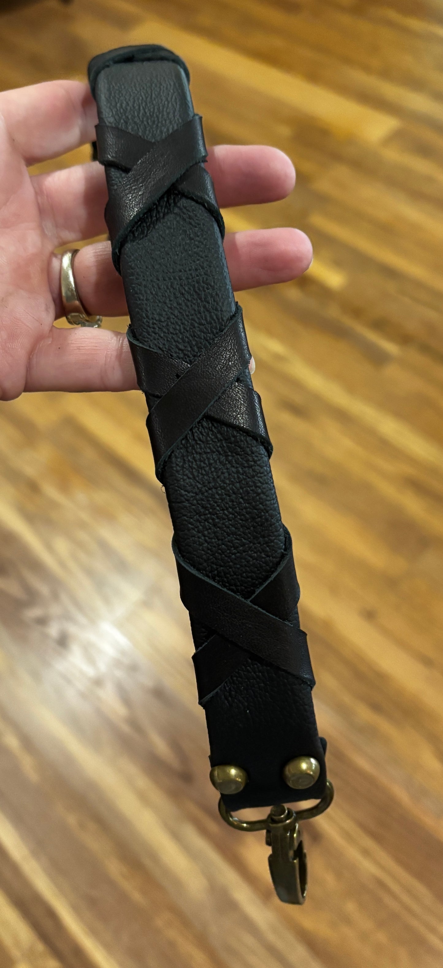 Black leather woven handle 18” length