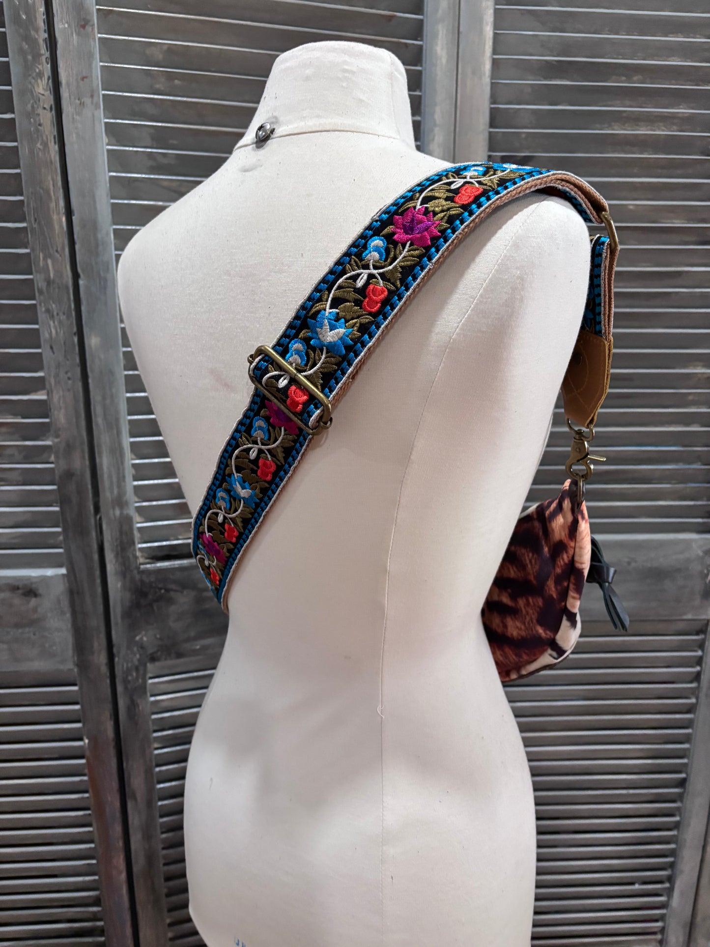 Sling Bag Bengal Tiger with Genuine Alligator Pocket & Embroidered Strap - DMD Bags