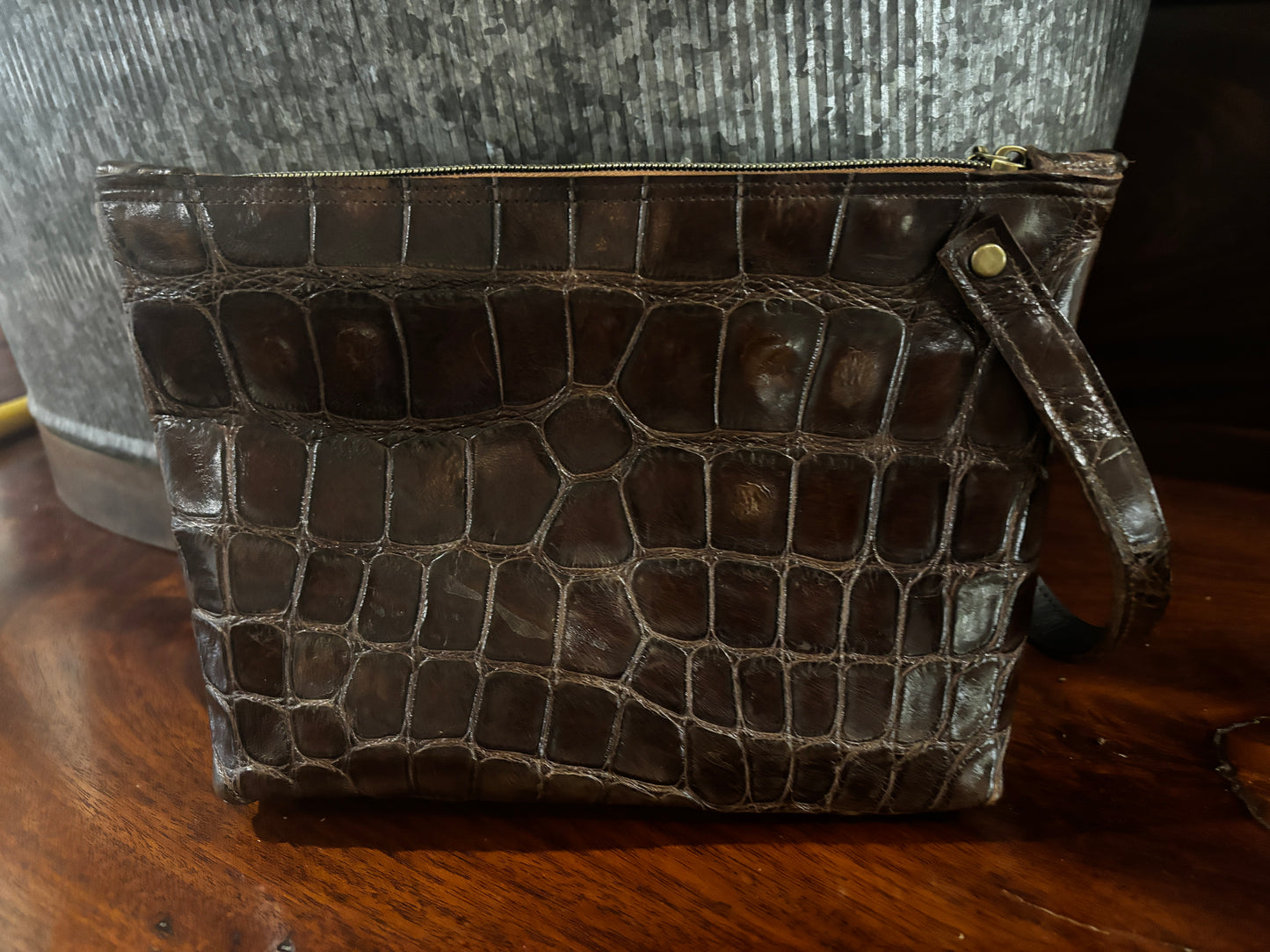 Alligator Wristlet in chocolate brown - DMD Bags