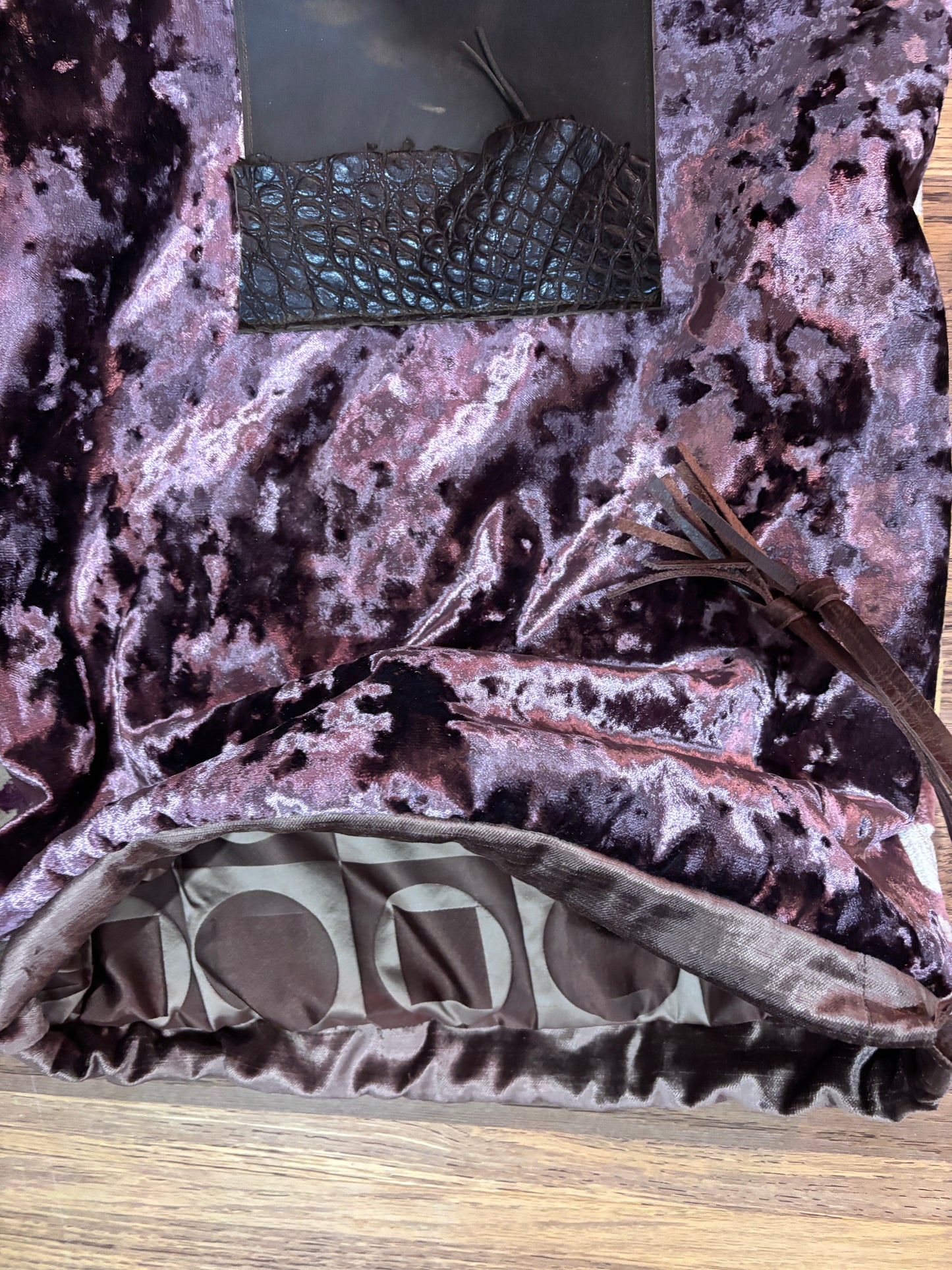 Pillow Bag Dusty Rose & Chenille with leather and alligator pocket