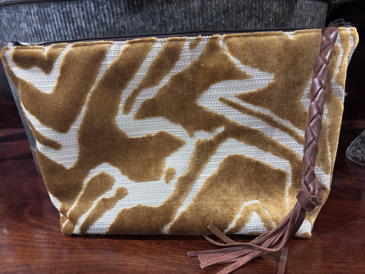 Jumbo Make Up-Vintage Chenille tapestry Pocket & Gold Tiger cut velvet - DMD Bags