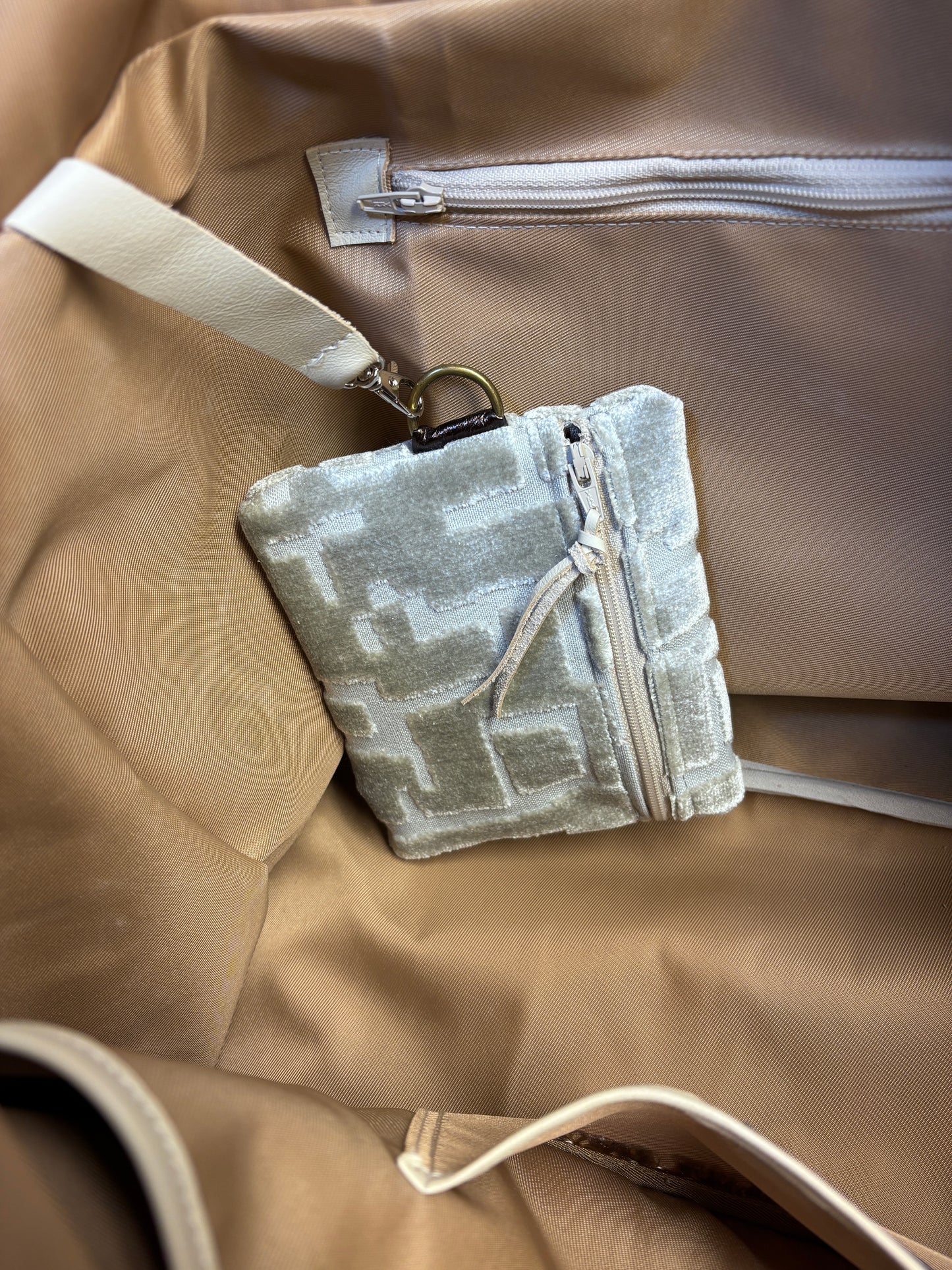 Small Essentials Pouch 4.5 x5.5 with D Ring-Silver Ice Cut Velvet - DMD Bags