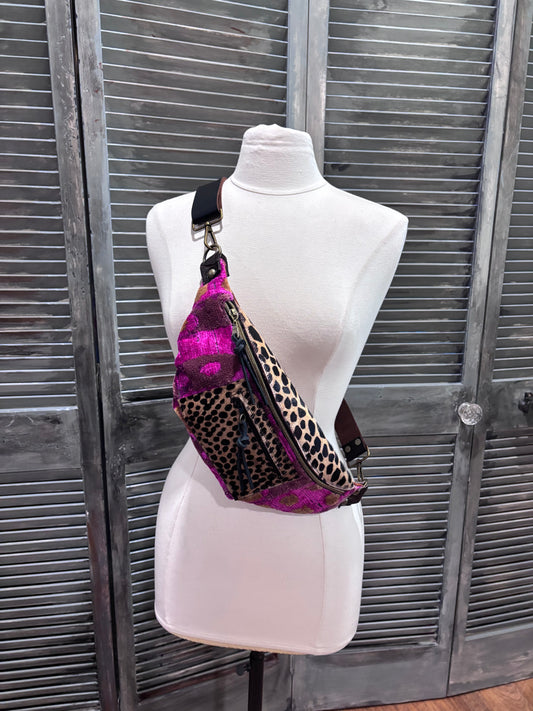 Sling Bag Pink & Cheetah and Caramel Leather - DMD Bags