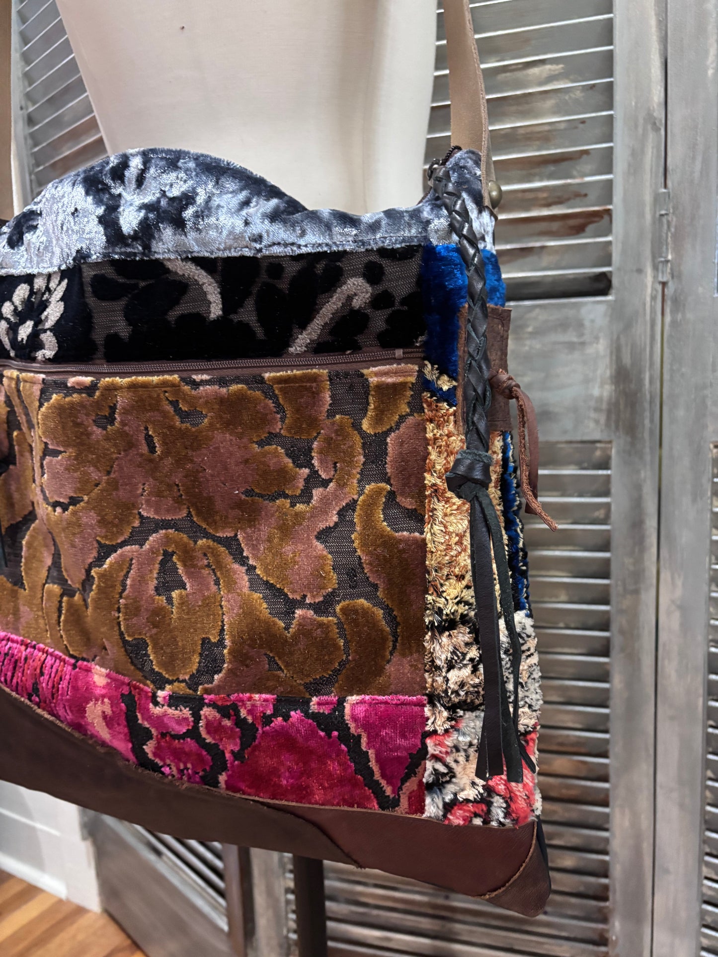 One of a kind Large Patchwork Bag Leather Back - DMD Bags