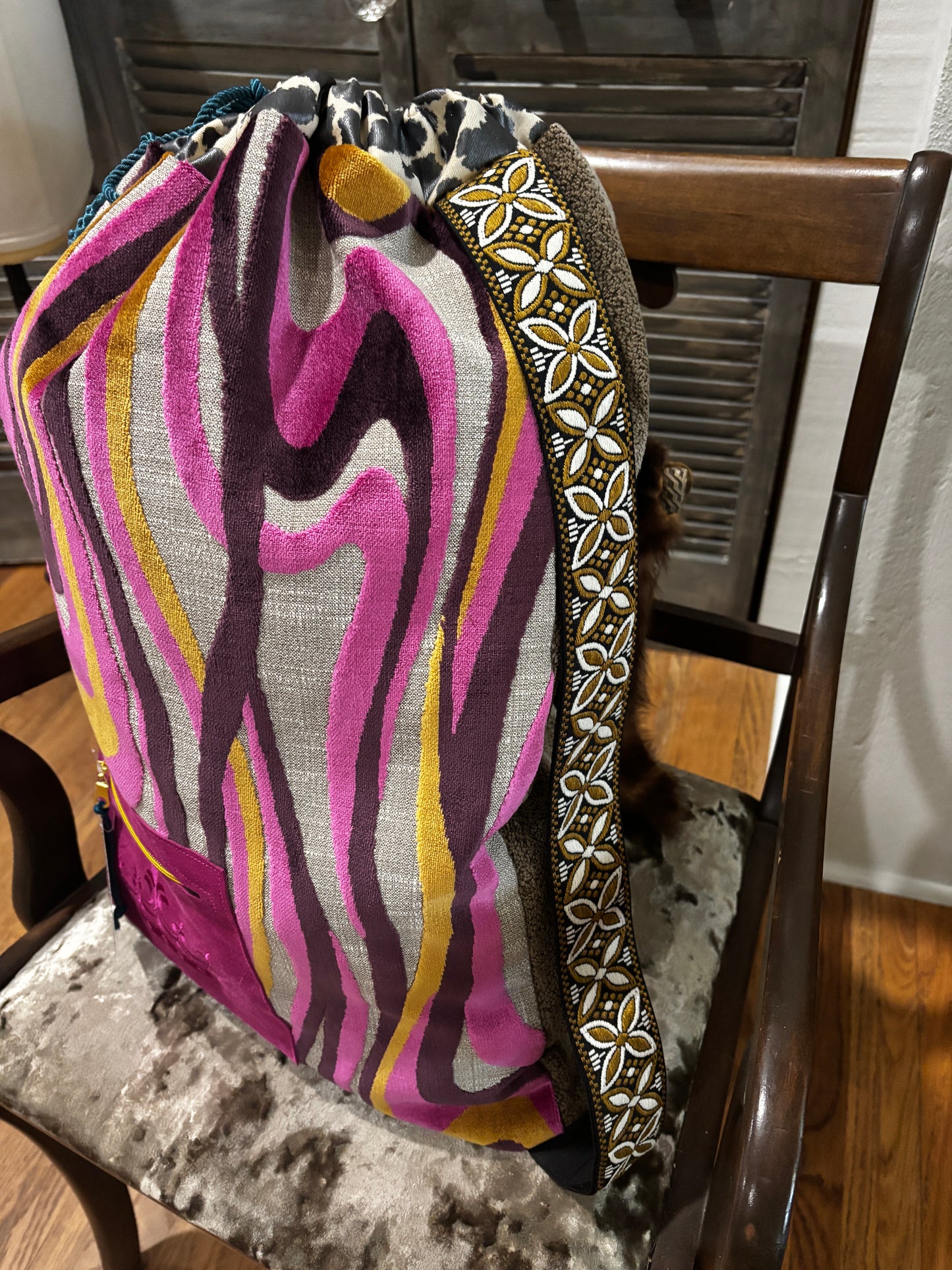 The Pillow Bag- Pinkie with Crown and Gray Stripe