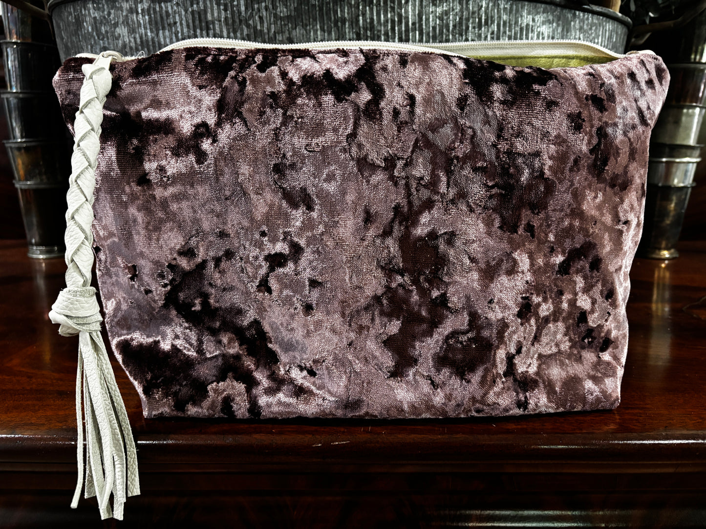 Jumbo Make Up Bag shades of dusty rose gator pocket - DMD Bags