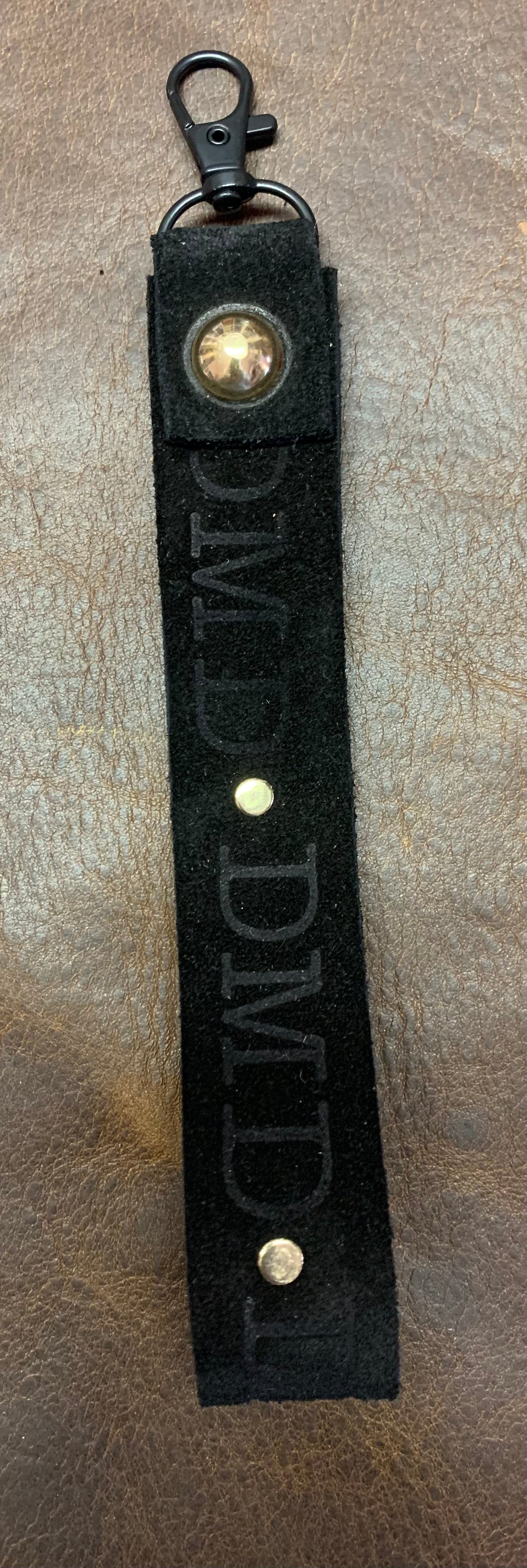 Black Suede Logo Wrist strap with 4 brass studs - DMD Bags