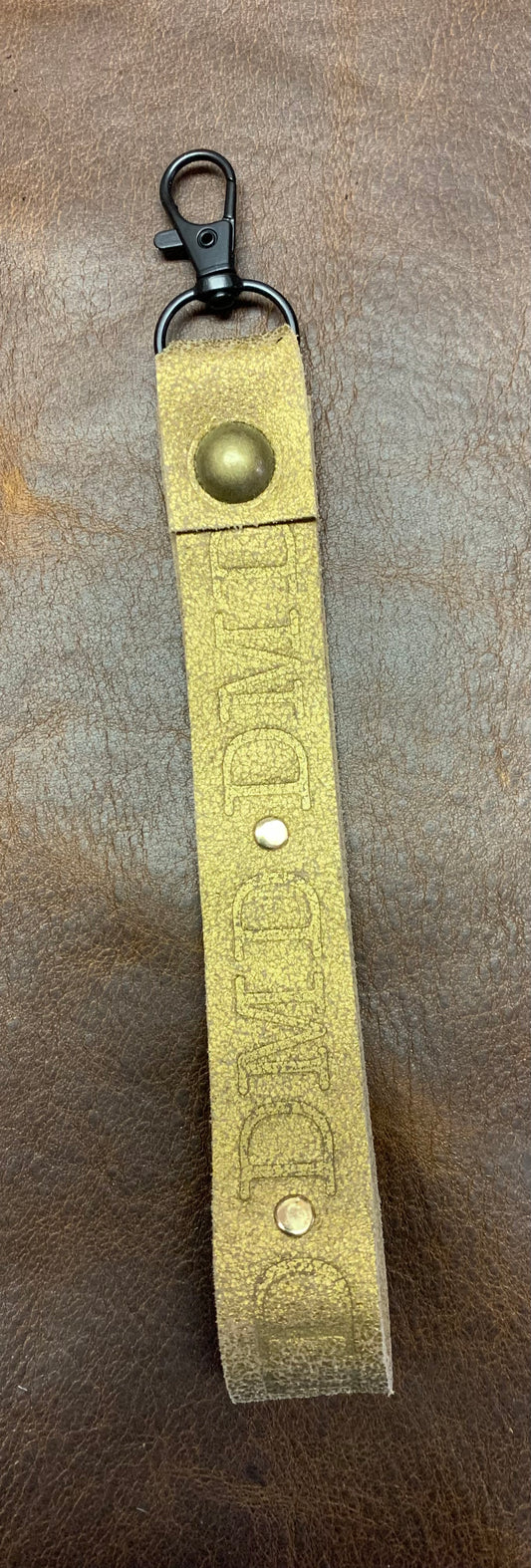 Gold leather logo wrist strap with 4 brass studs - DMD Bags