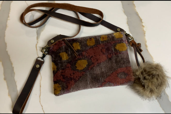 “Bethany Set” crossbody & Wristlet shades of plum, gold and gray