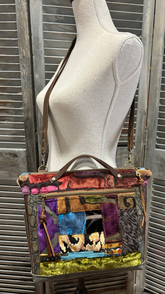 One of a kind, Mini Satchel 13” x 10 x 3” footed bottom