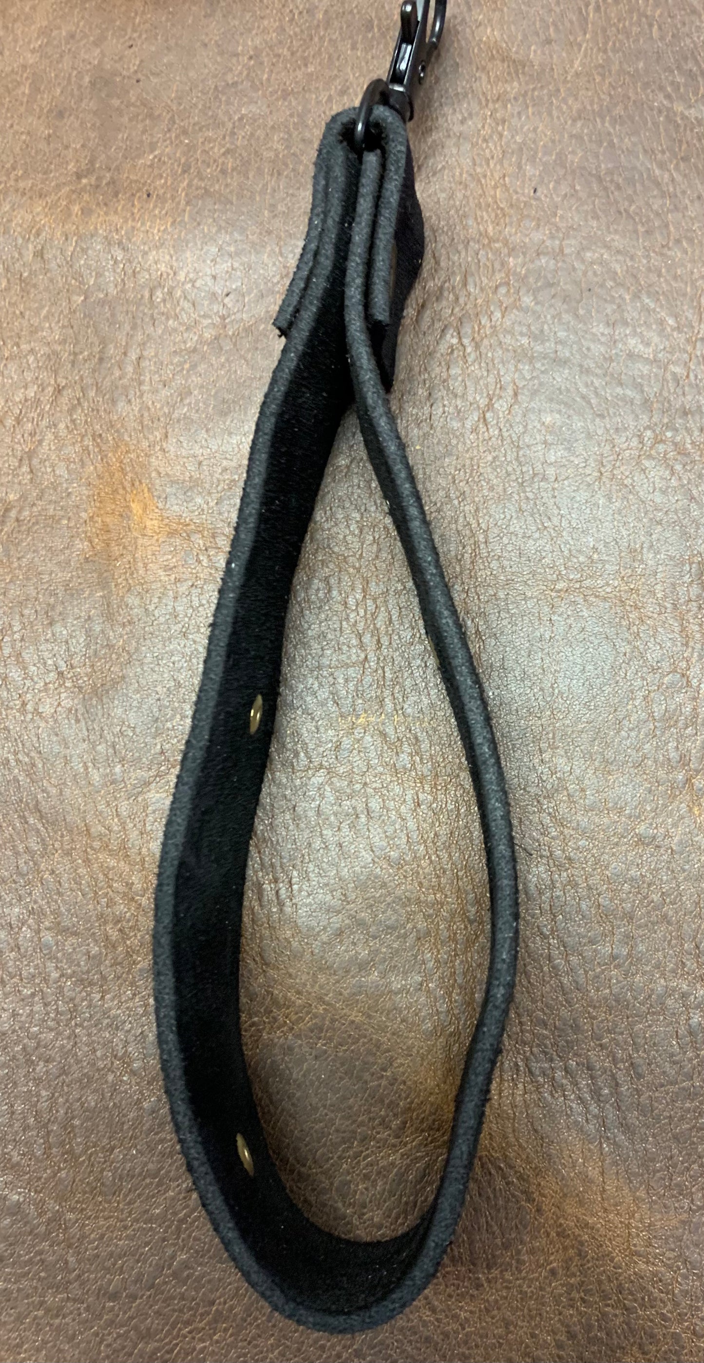 Black Suede Logo Wrist strap with 4 brass studs - DMD Bags