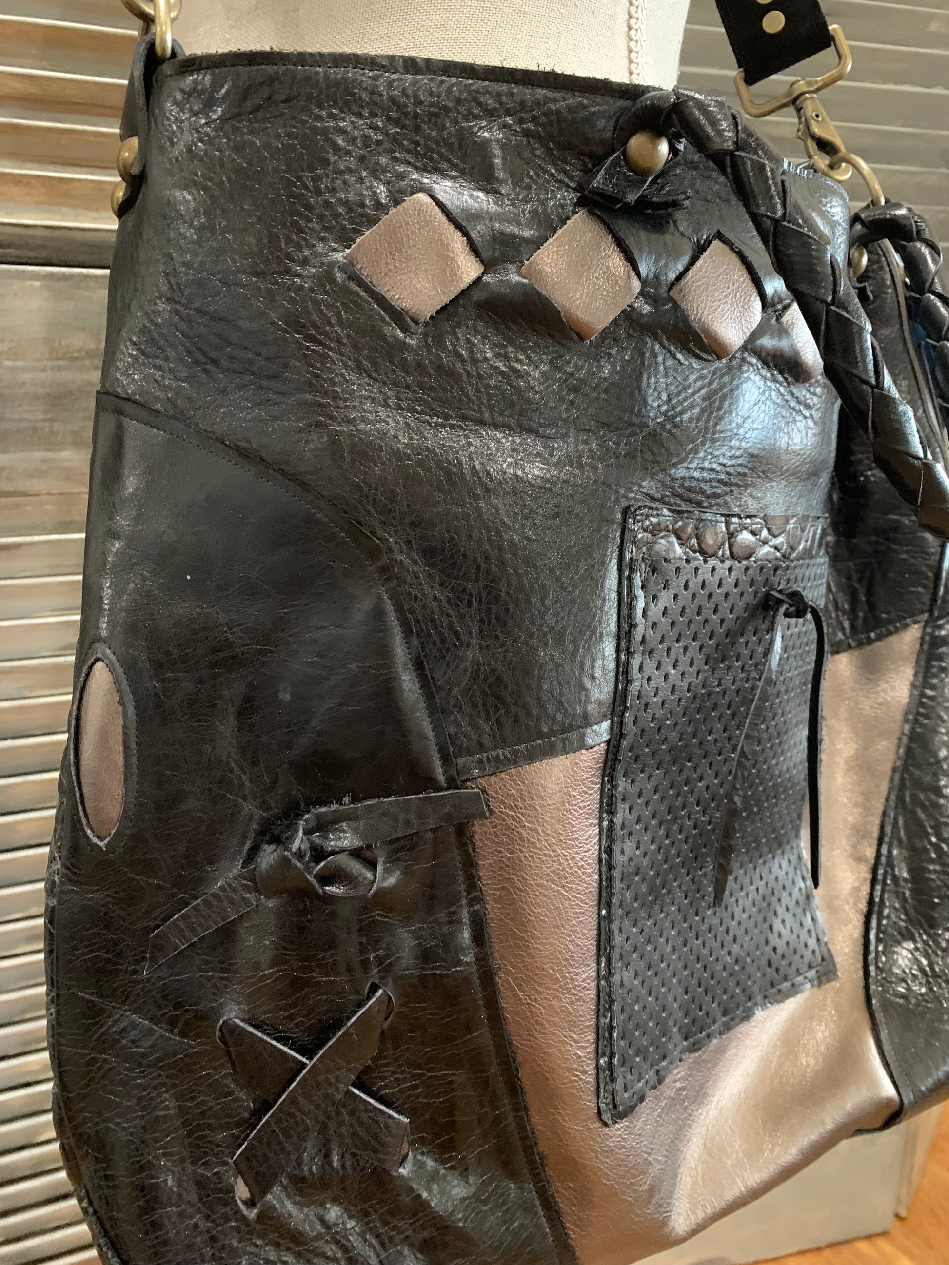 Black & Pewter Leather Satchel/Laptop Bag - DMD Bags