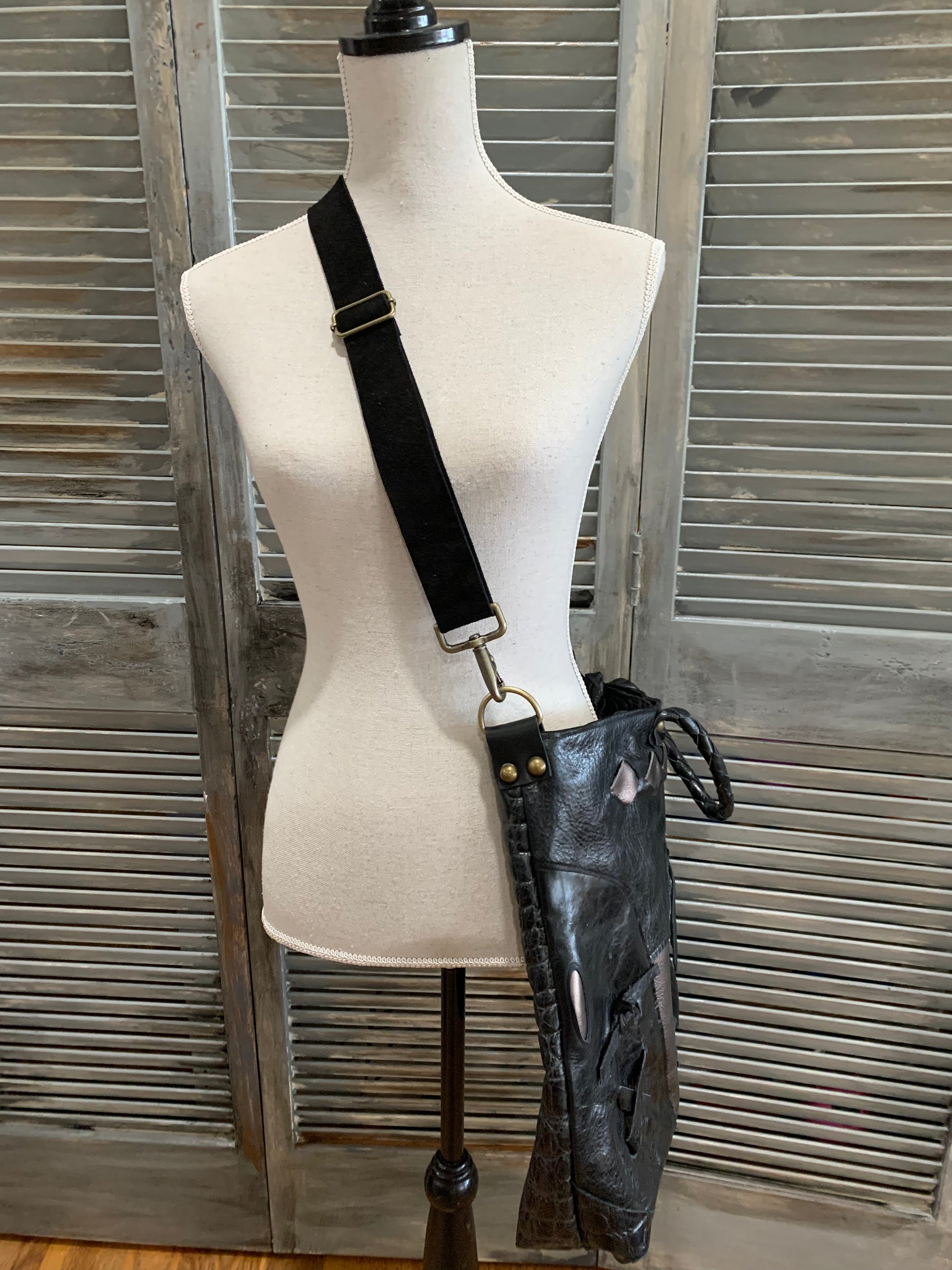 Black & Pewter Leather Satchel/Laptop Bag - DMD Bags
