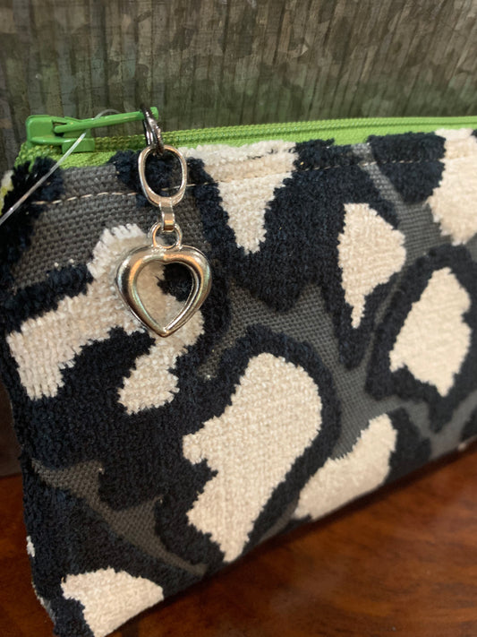 Slim Pouch Black & White Cheetah with Lime Chenille