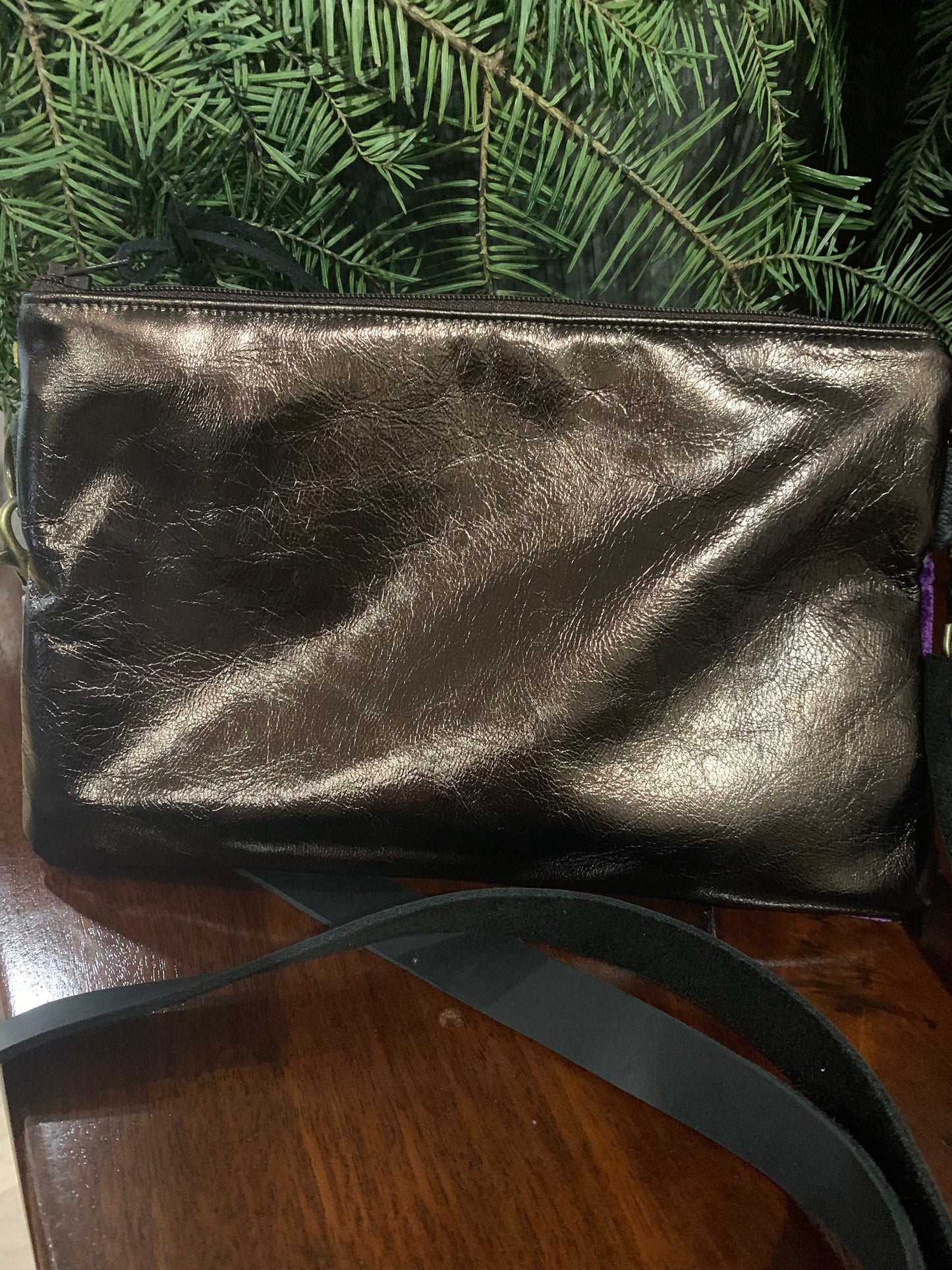 Bethany Bag-Purple, Gold and Black Cut Velvet with Bronze leather back 9x12