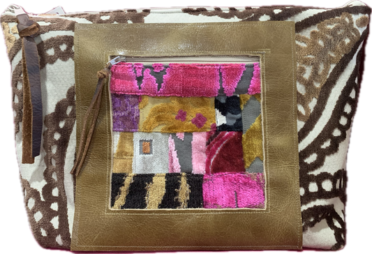 Jumbo Make Up Patchwork Pocket & Rose Gold Tiger cut velvet