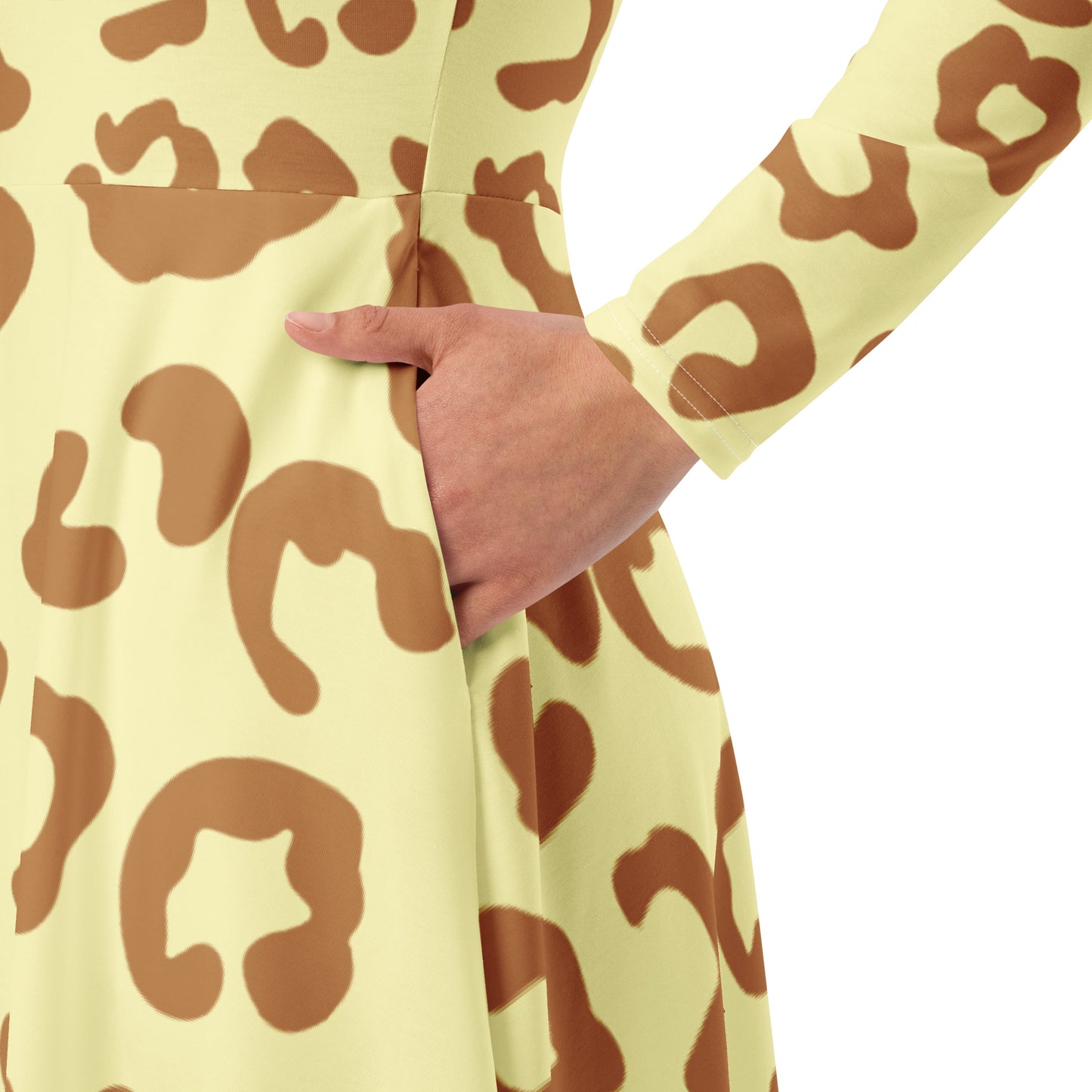 Creamy Cheetah print long sleeve midi dress - DMD Bags