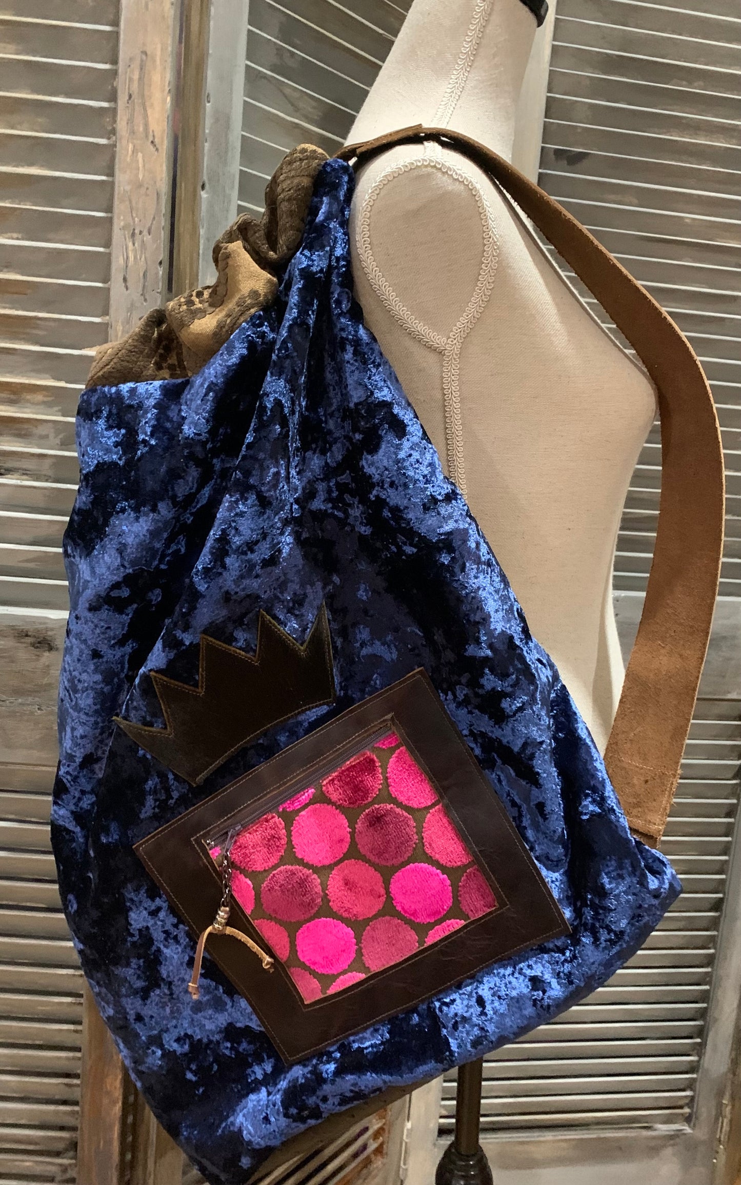Pillow Bag-Blue Crush Couture Velvet with Tiger Chenille - DMD Bags