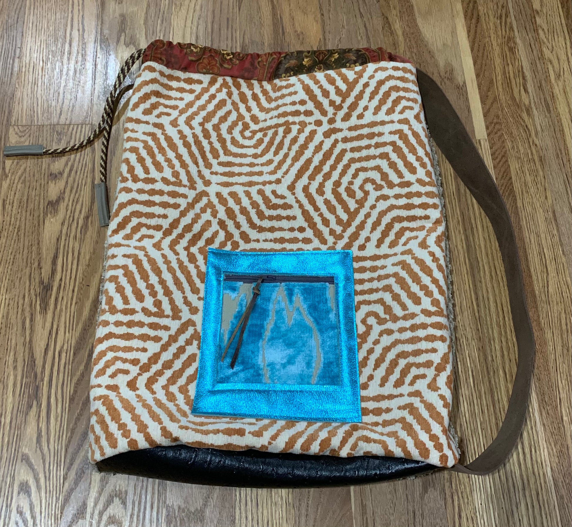 Pillow Bag Persimmon, Biscotti with Turquoise - DMD Bags